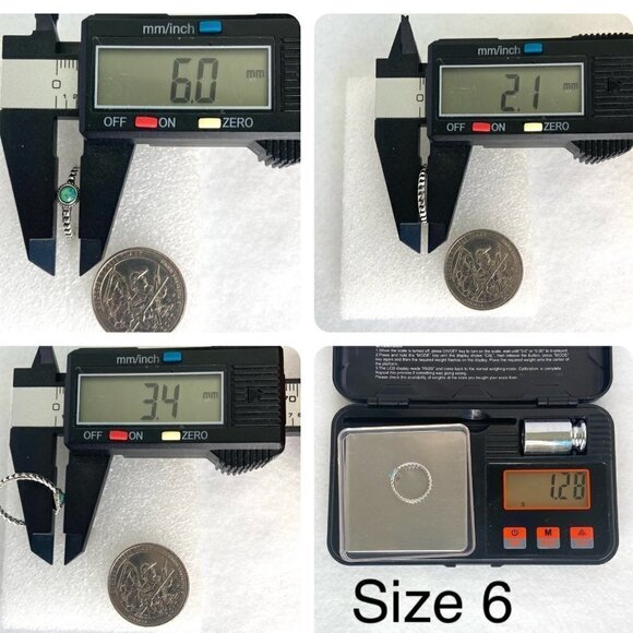 Sterling Silver 925 Dainty Minimalist Round Turquoise Twisted Band Ring Sz 6.5 - Picture 10 of 16